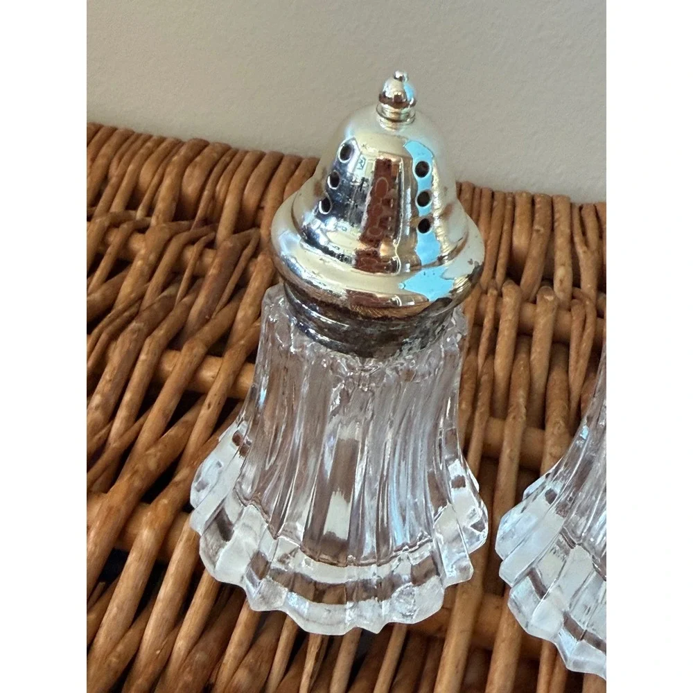 Leonard Japan Silver Plate and Fluted Glass Salt and Pepper Shakers Set